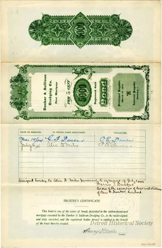 Bond - Dunbar & Sullivan Dredging Co. 
First Mortgage Registered Gold Bond