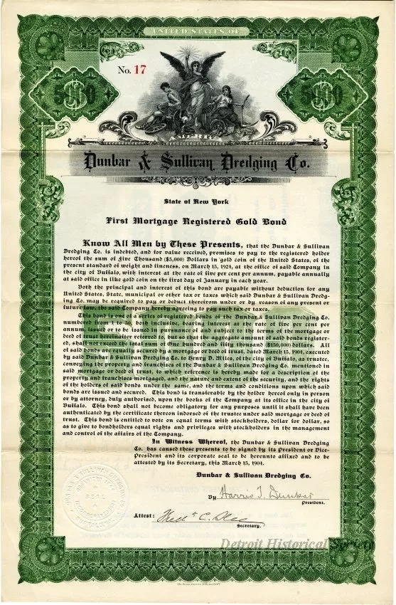 Bond - Dunbar & Sullivan Dredging Co. 
First Mortgage Registered Gold Bond
