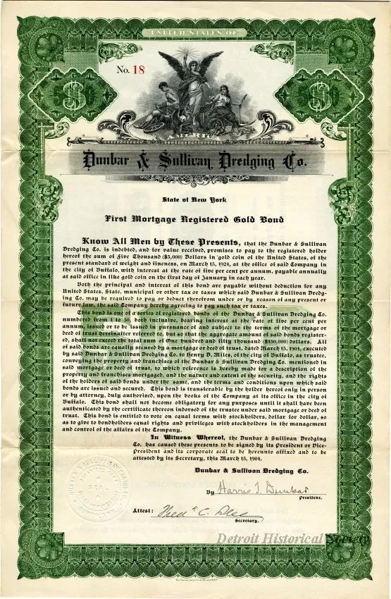 Bond - Dunbar & Sullivan Dredging Co. 
First Mortgage Registered Gold Bond