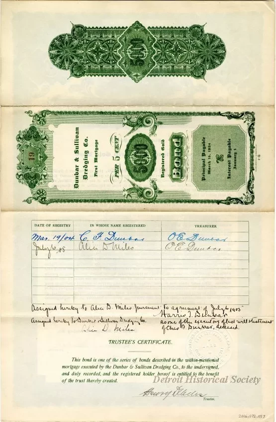 Bond - Dunbar & Sullivan Dredging Co. 
First Mortgage Registered Gold Bond