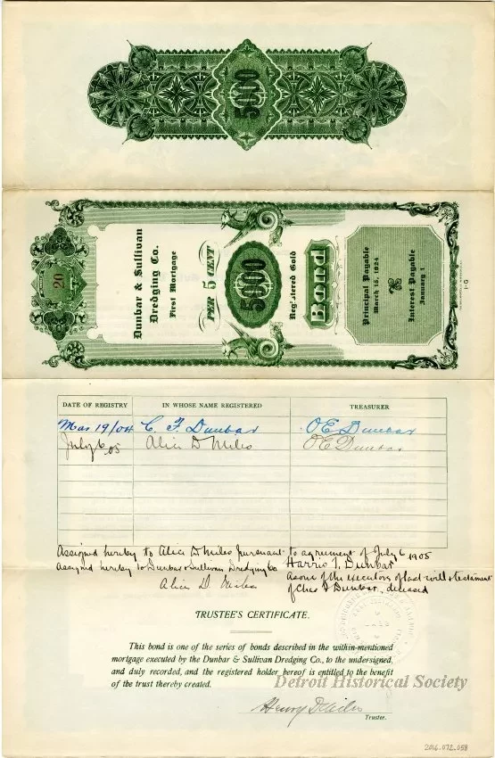 Bond - Dunbar & Sullivan Dredging Co. 
First Mortgage Registered Gold Bond