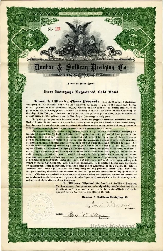 Bond - Dunbar & Sullivan Dredging Co. 
First Mortgage Registered Gold Bond