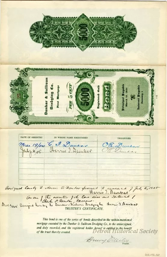 Bond - Dunbar & Sullivan Dredging Co. 
First Mortgage Registered Gold Bond