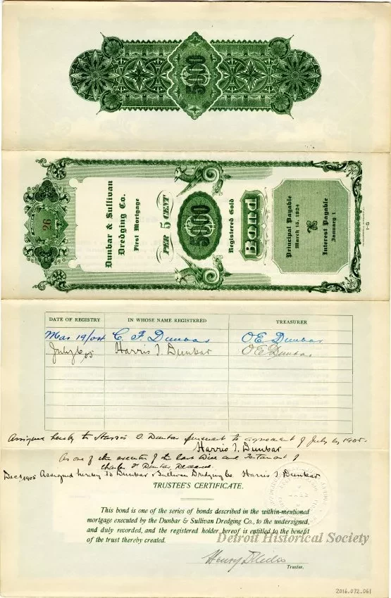 Bond - Dunbar & Sullivan Dredging Co. 
First Mortgage Registered Gold Bond