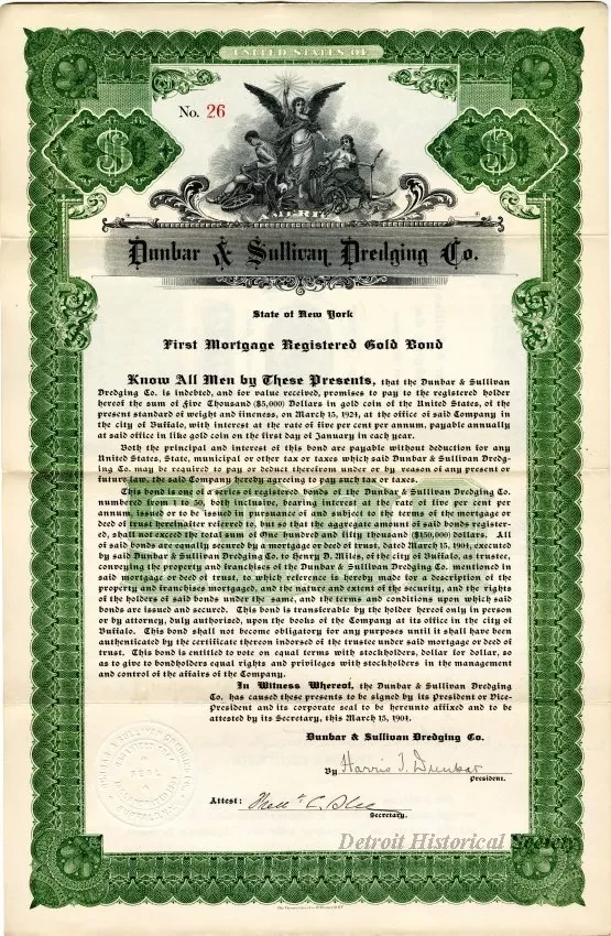 Bond - Dunbar & Sullivan Dredging Co. 
First Mortgage Registered Gold Bond