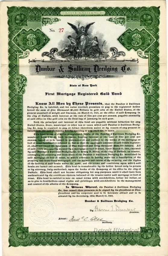 Bond - Dunbar & Sullivan Dredging Co. 
First Mortgage Registered Gold Bond