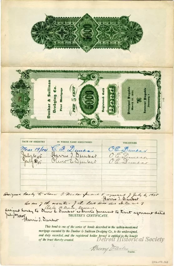 Bond - Dunbar & Sullivan Dredging Co. 
First Mortgage Registered Gold Bond