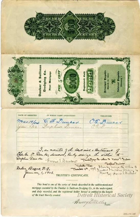 Bond - Dunbar & Sullivan Dredging Co. 
First Mortgage Registered Gold Bond