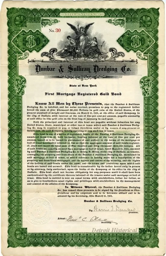Bond - Dunbar & Sullivan Dredging Co. 
First Mortgage Registered Gold Bond