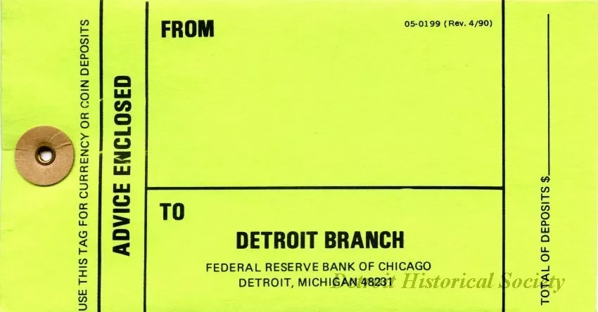 Tag, Shipping - Detroit Branch,
Federal Reserve Bank of Chicago