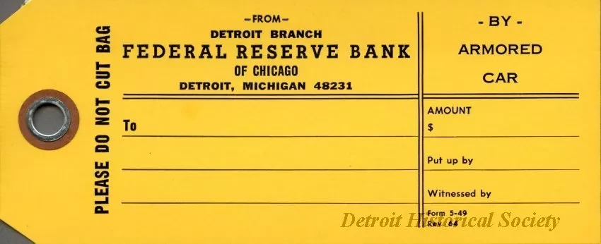 Tag, Shipping - Detroit Branch,
Federal Reserve Bank of Chicago