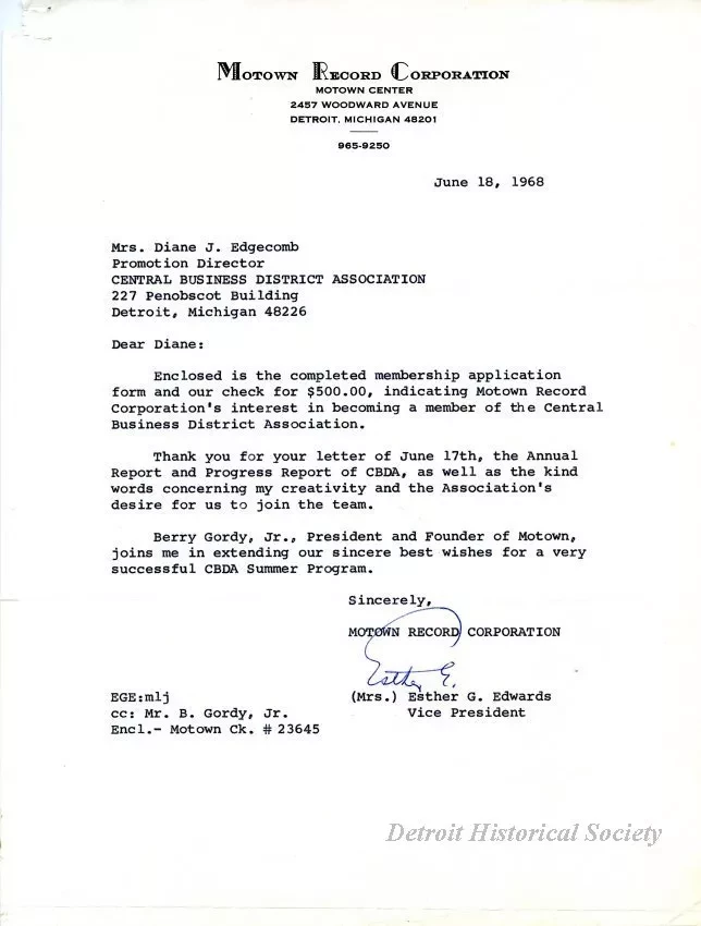 Letter - Motown Record Corporation