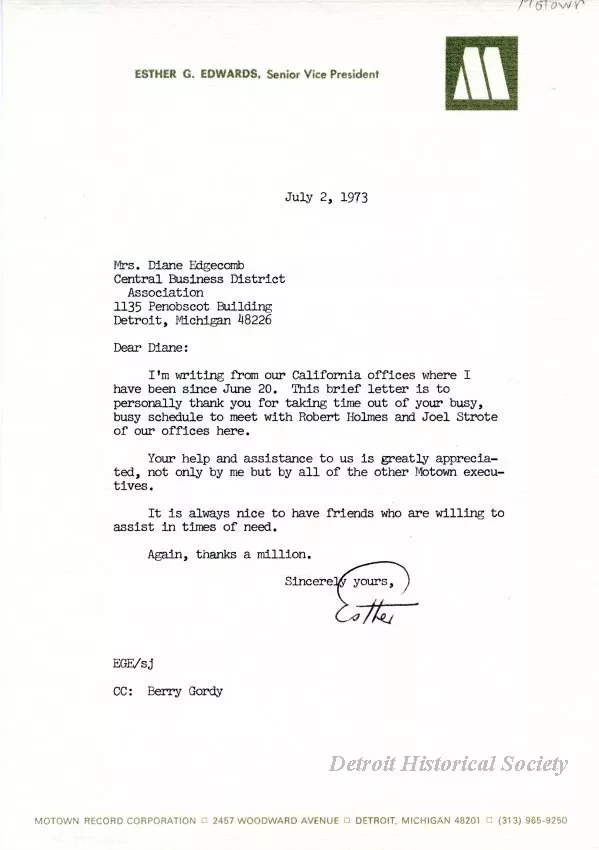 Letter - Motown Record Corporation