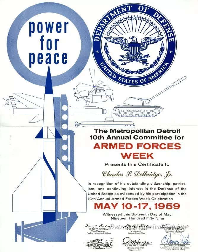 Certificate, Attendance - Metropolitan Detroit 10th Annual Committee for
Armed Forces Week