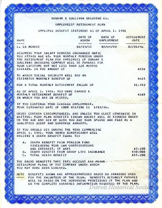 Statement, Financial - Dunbar & Sullivan Dredging Company Employees' Retirement Plan