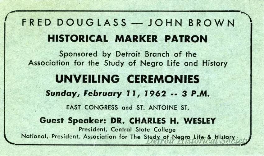Card, Admittance - Fred. Douglass - John Brown,
Unveiling Ceremonies