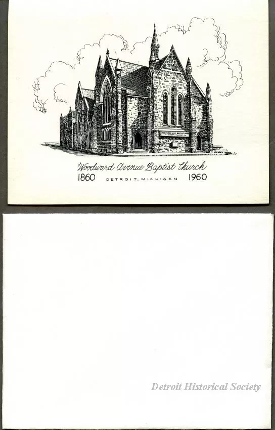 Notecard - Woodward Avenue Baptist Church, 1860-1960
Detroit, Michigan
