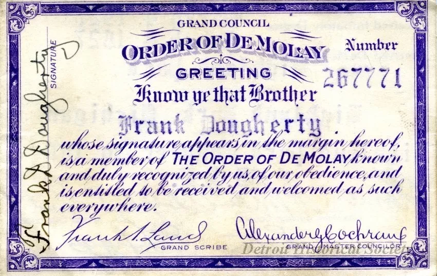 Card, Membership - Grand Council,
Order of DeMolay