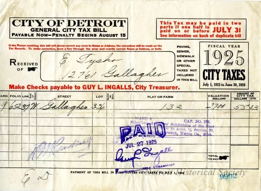 Bill, Tax - City of Detroit
General City Tax Bill