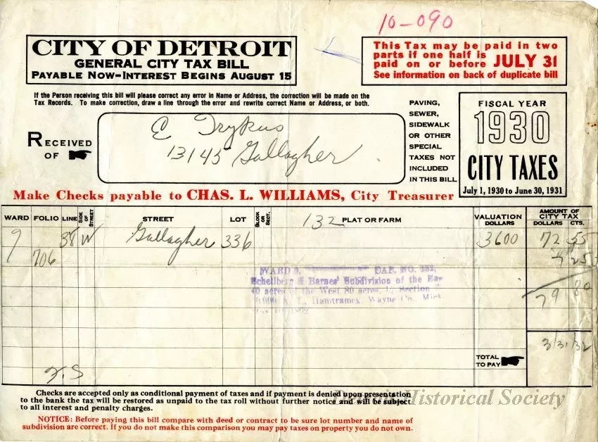 Bill, Tax - City of Detroit
General City Tax Bill