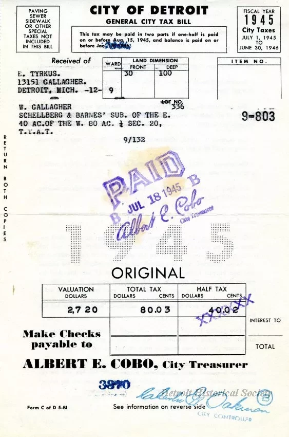 Bill, Tax - City of Detroit
General City Tax Bill