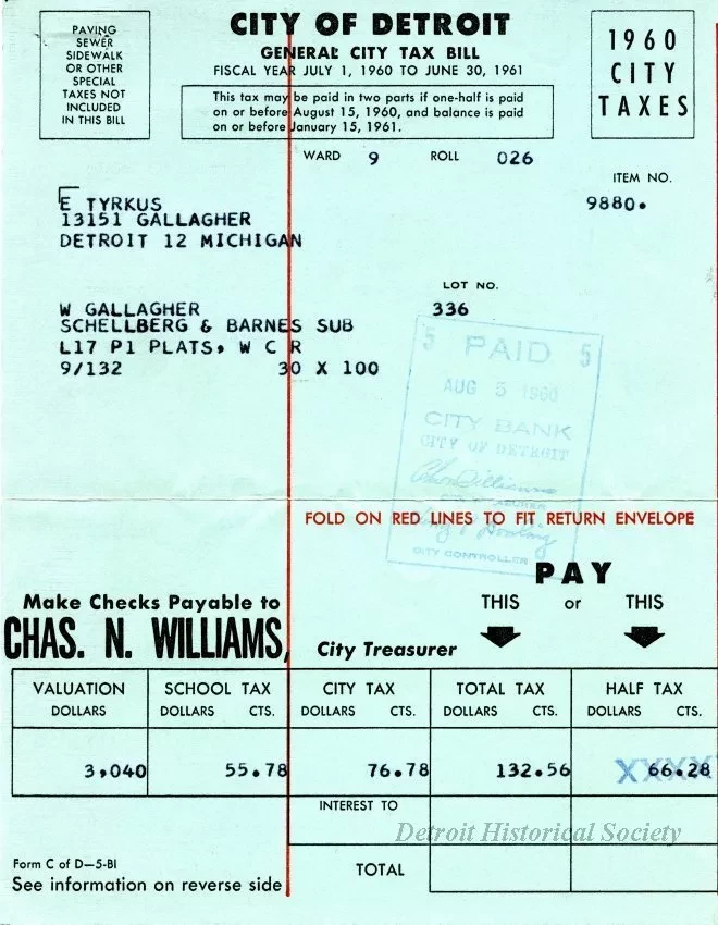 Bill, Tax - City of Detroit
General City Tax Bill