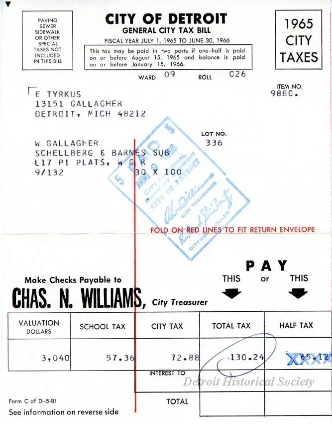 Bill, Tax - City of Detroit
General City Tax Bill