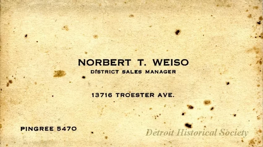 Card, Business - Norbert T. Weiso
District Sales Manager