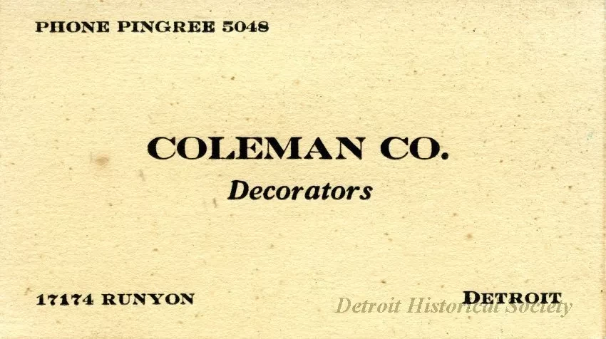 Card, Business - Coleman Co. Decorators