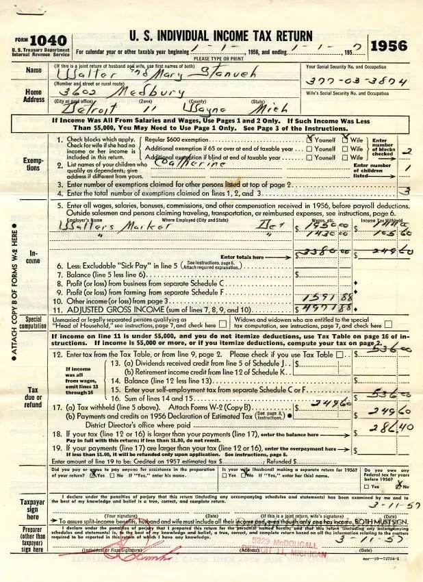 Return, Tax - U. S. Individual Income Tax Return