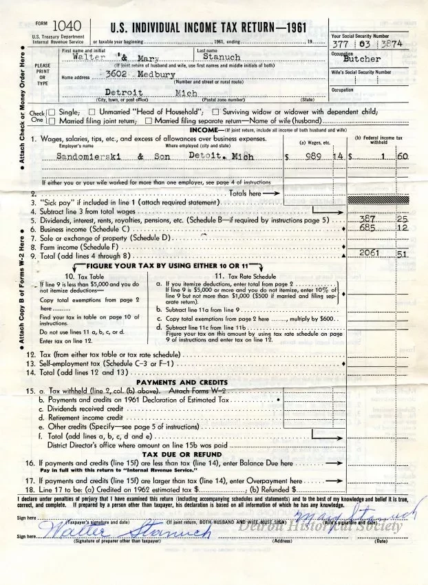 Return, Tax - U. S. Individual Income Tax Return