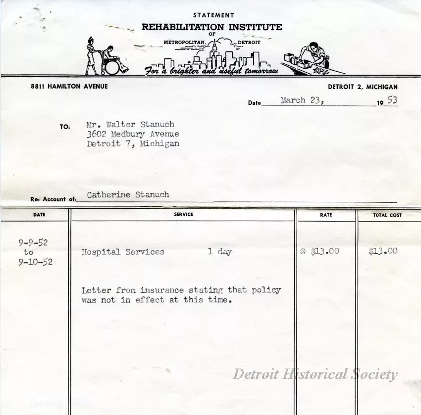 Invoice - Statement
Rehabilitation Institute of Metropolitan Detroit