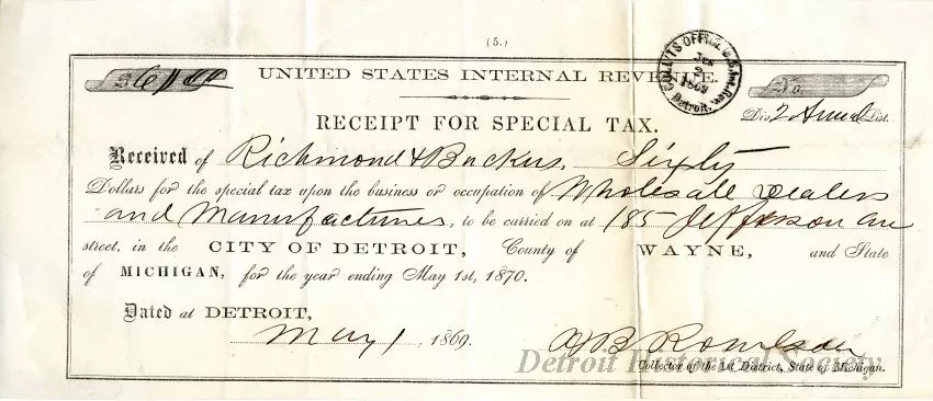 Receipt - United States Internal Revenue
Receipt for Special Tax