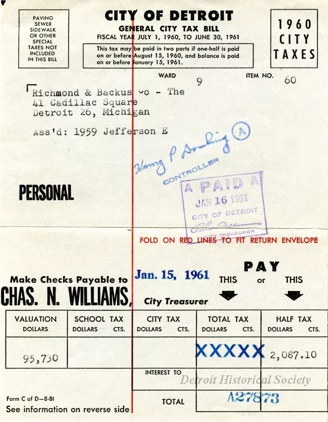 Bill, Tax - City of Detroit
General City Tax Bill