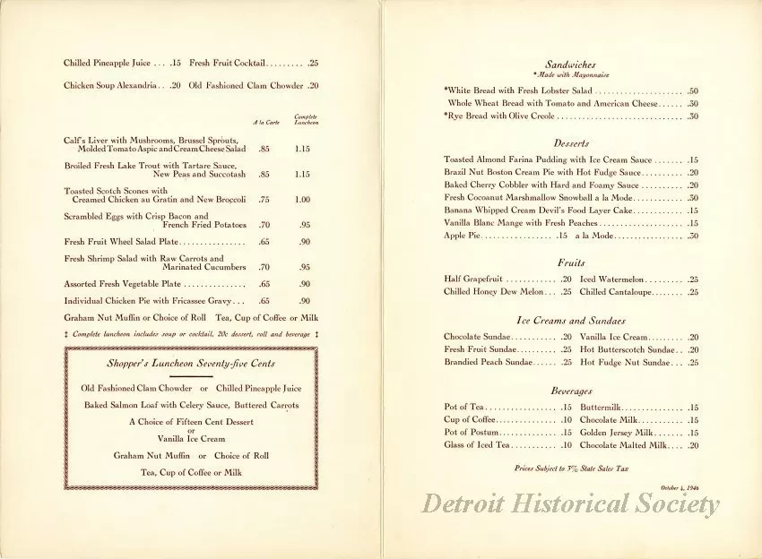 Menu - The Early American Room