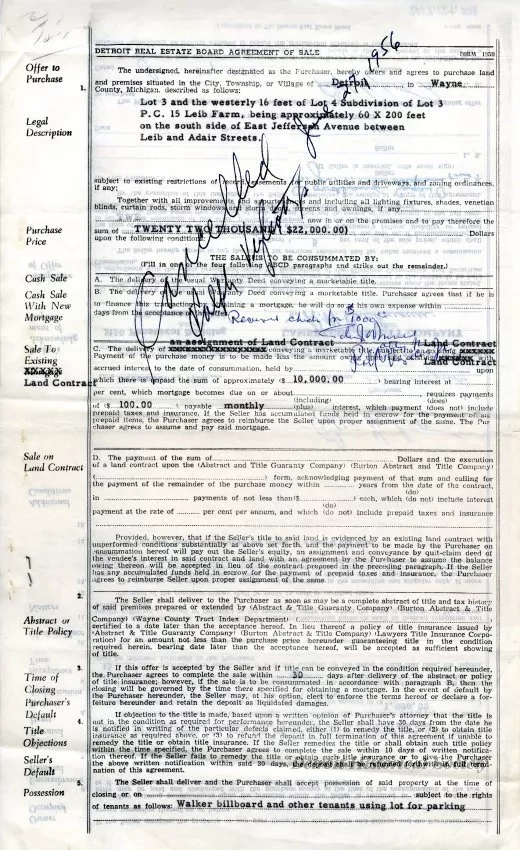 Agreement - Detroit Real Estate Board Agreement of Sale