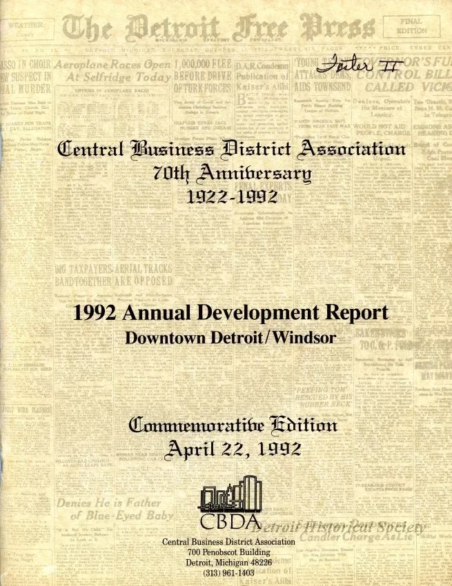 Booklet - Central Business District Association
70th Anniversary, 1922-1992