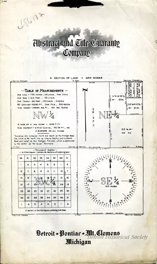 Title, Abstract - A. M. Campau's Three Mile Drive Addition, 
Being a Subdivision of Part of Private Claims 502 and 692.