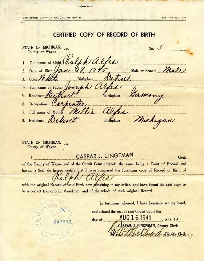 Certificate, Birth - Certified Copy of Record of Birth