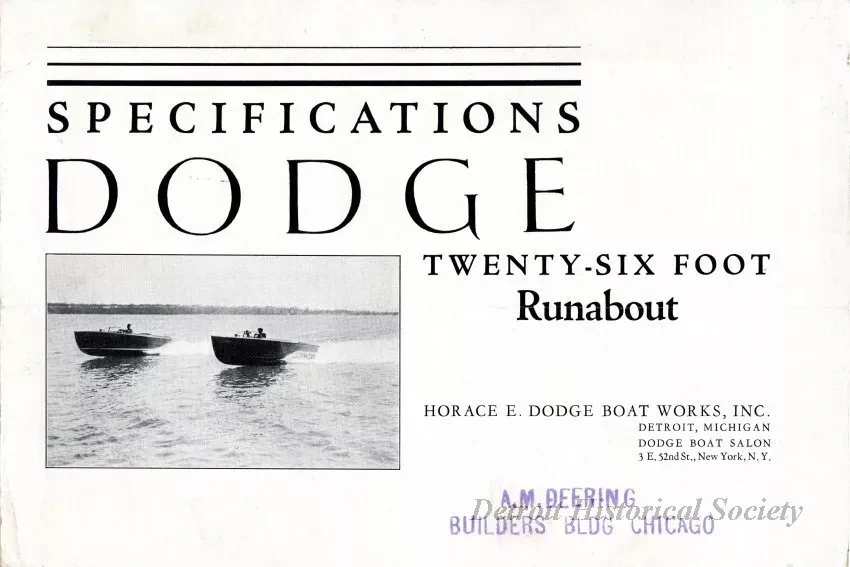 Brochure - Specifications
Dodge Twenty-Six Foot Runabout