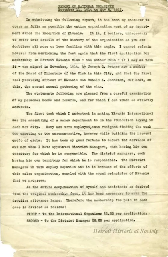 Report - Report of National Organizer
November 11, 1914 to May 8, 1917