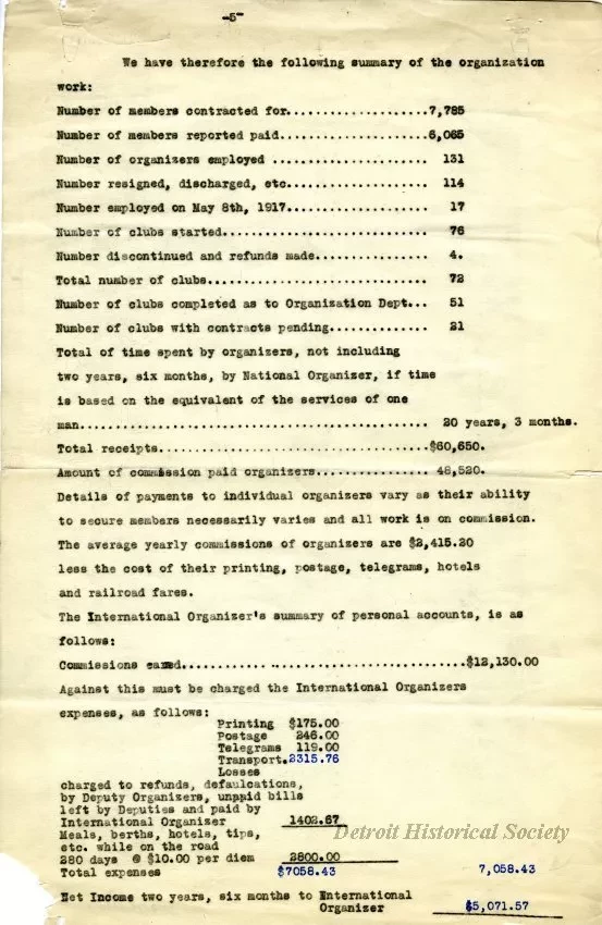 Report - Report of National Organizer
November 11, 1914 to May 8, 1917