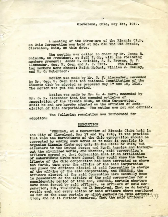 Minutes - Minutes - International Kiwanis Convention
Cleveland, May 1, 1917