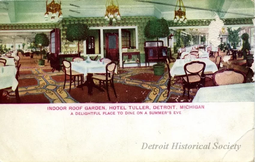 Postcard - Indoor Roof Garden, Hotel Tuller, Detroit, Michigan