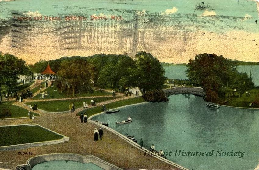 Postcard - Lagoon and Mound, Belle Isle, Detroit, Mich.