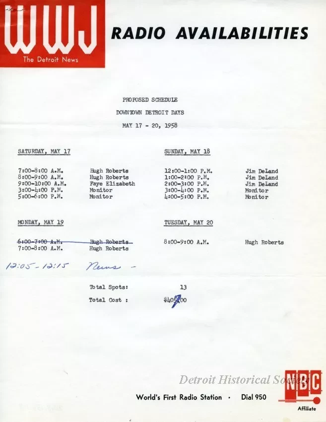 Schedule - WWJ Radio Availabilites