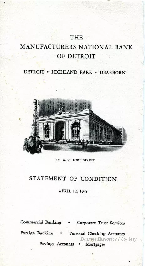 Statement, Financial - The Manufacturers National Bank of Detroit
Statement of Condition