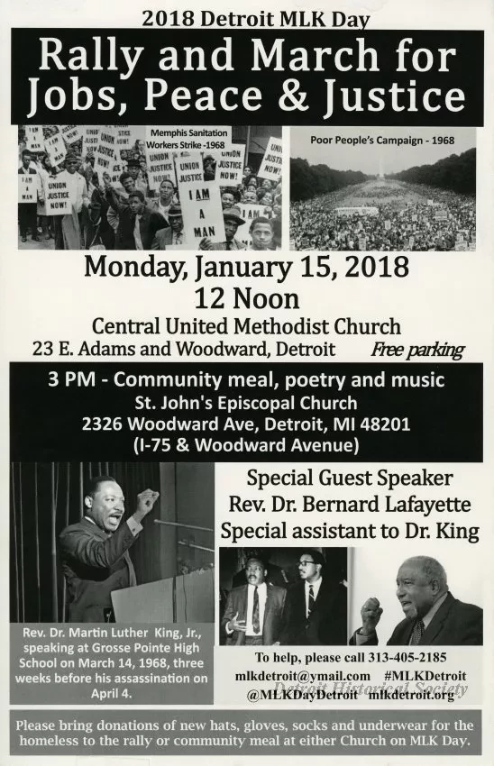 Poster - 2018 Detroit MLK Day
Rally and March for Jobs, Peace & Justice