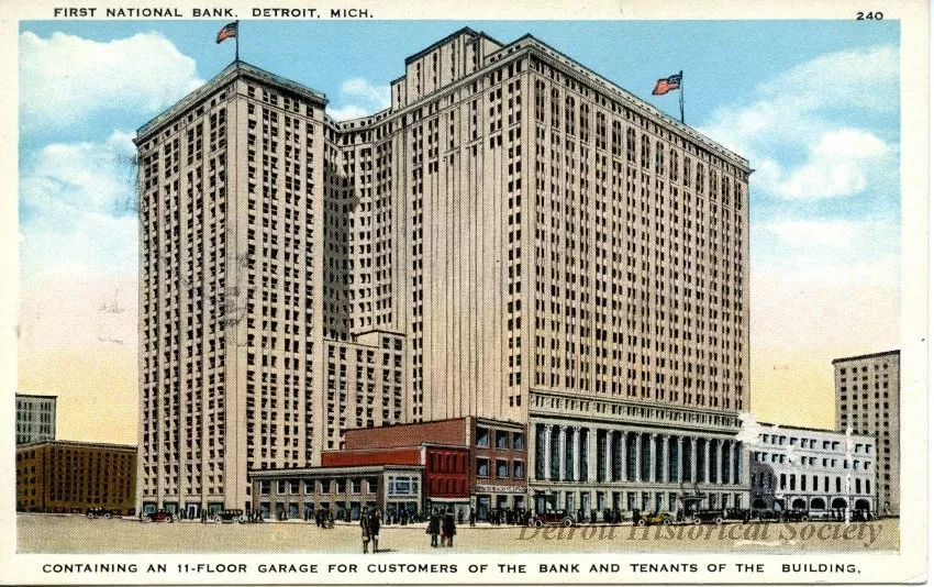 Postcard - First National Bank. Detroit, Michigan