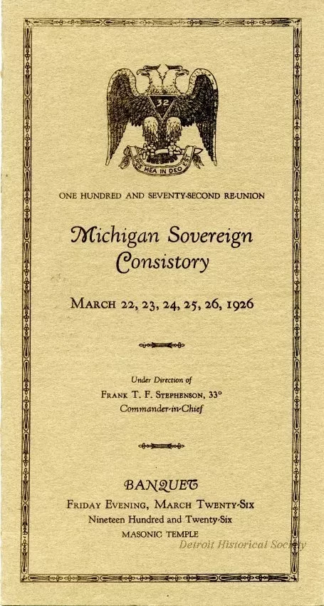 Program - One Hundred and Seventy-Second Reunion
Michigan Sovereign Consistory